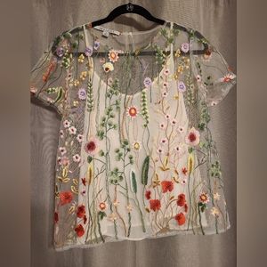 Insight Floral Embroiderd Sheer Top